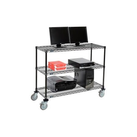 Global Equipment Nexel     3-Shelf Mobile Wire Computer LAN Workstation, 48"W x 18"D x 40"H, Black 695369BK